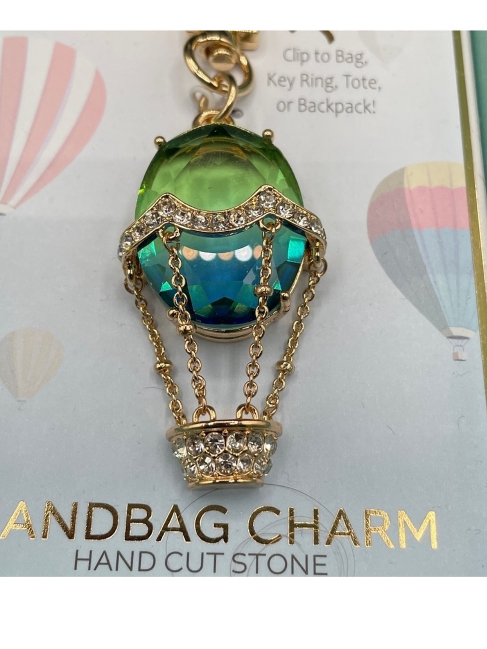 True to Form Gold Hot Air Balloon Handbag Charm - Green & Blue
